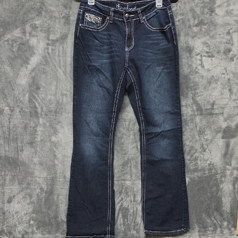 new directions Indigo Bootcut Jeans with White Stitching